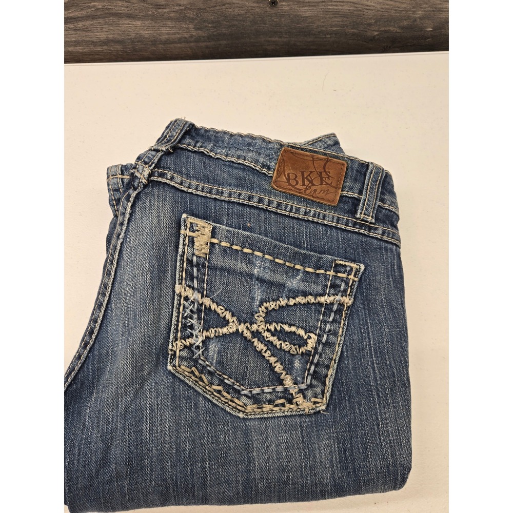 BKE Women's Boot Cut Jeans - Blue with Cream Stitching